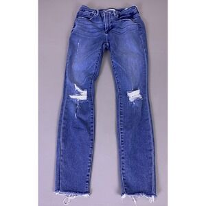 Good American Good Legs Skinny Jeans 4/27 Distressed Blue High Rise Raw Hem